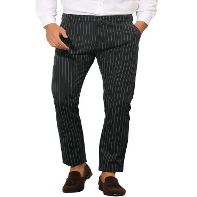 Lars Amadeus Stripes Dress Pants for Men's Slim Fit Business Flat Front Chino Trousers 28 Black