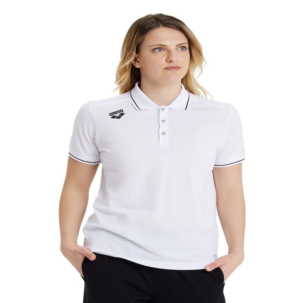 ARENA Unisex Team Solid Polo T-Shirt Short Sleeve Cotton Active Tee Regular Fit Athletic Top Gym Exercise Swimmers Training, White, XX-Large