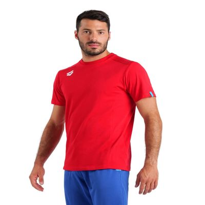 ARENA Team Unisex Panel Cotton T-Shirt Short Sleeve Crew Neck Regular Fit Workout Top Men's and Women's Active Tee, Red, Large
