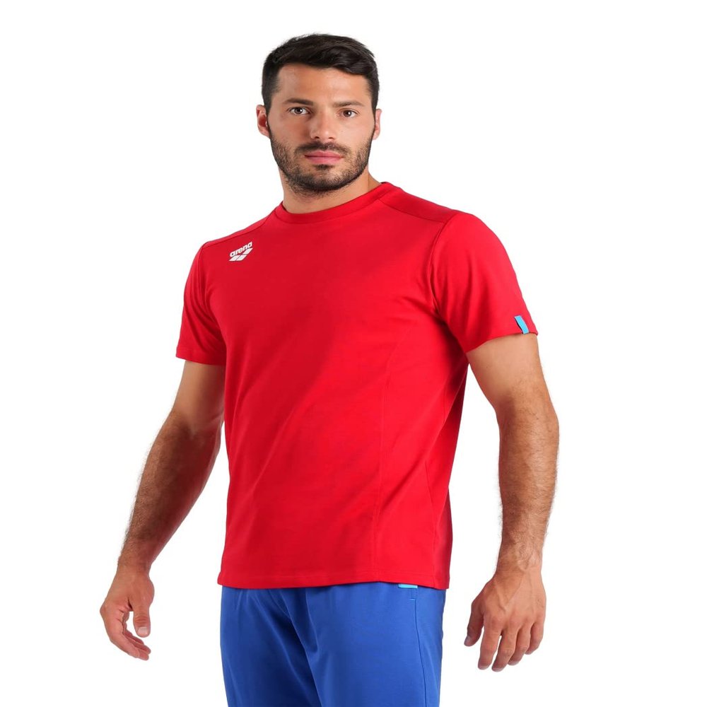 ARENA Team Unisex Panel Cotton T-Shirt Short Sleeve Crew Neck Regular Fit Workout Top Men's and Women's Active Tee, Red, Large