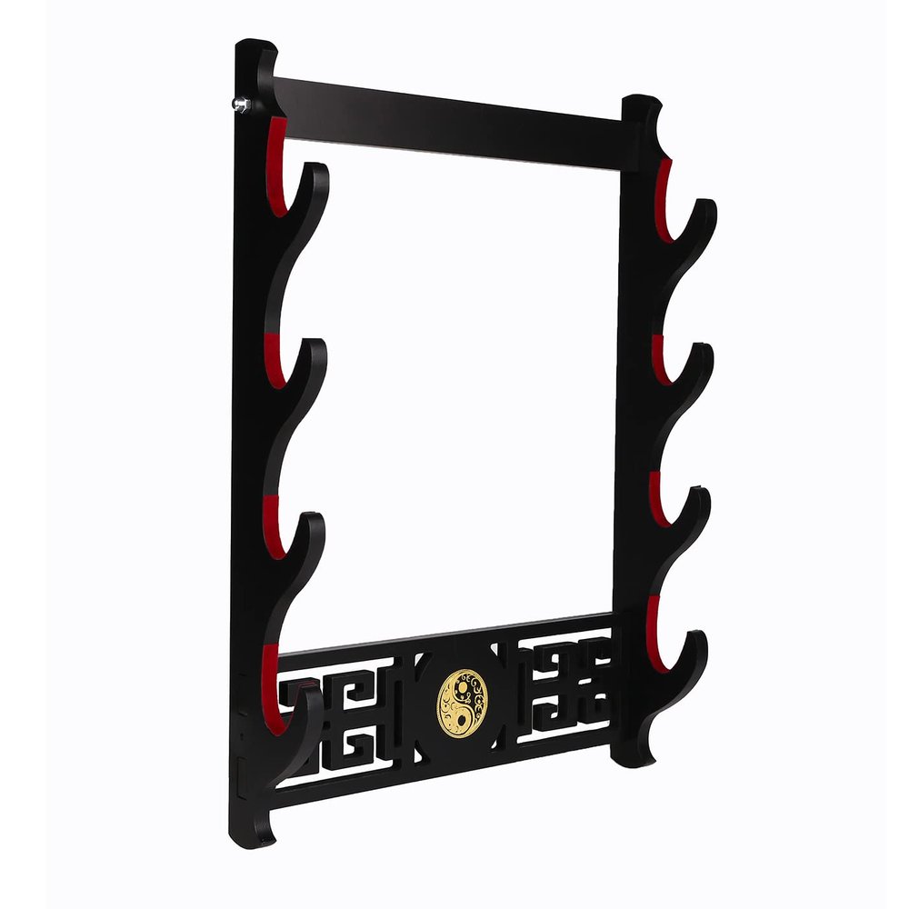 GUIIYLGG Sword Holder Katana Wall Mount - 4-Tier Tai Chi icon Velvet Padded Katana Holder Samurai Sword Display Rack Wand Lightsabe Wakizashi Sword Stand Display Hanger