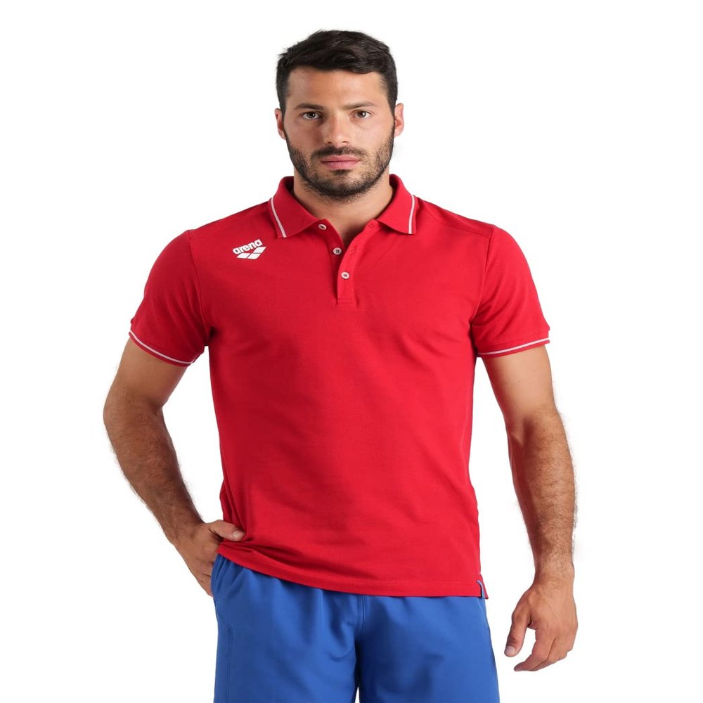 ARENA Unisex Team Solid Polo T-Shirt Short Sleeve Cotton Active Tee Regular Fit Athletic Top Gym Exercise Swimmers Training, Red, XX-Large