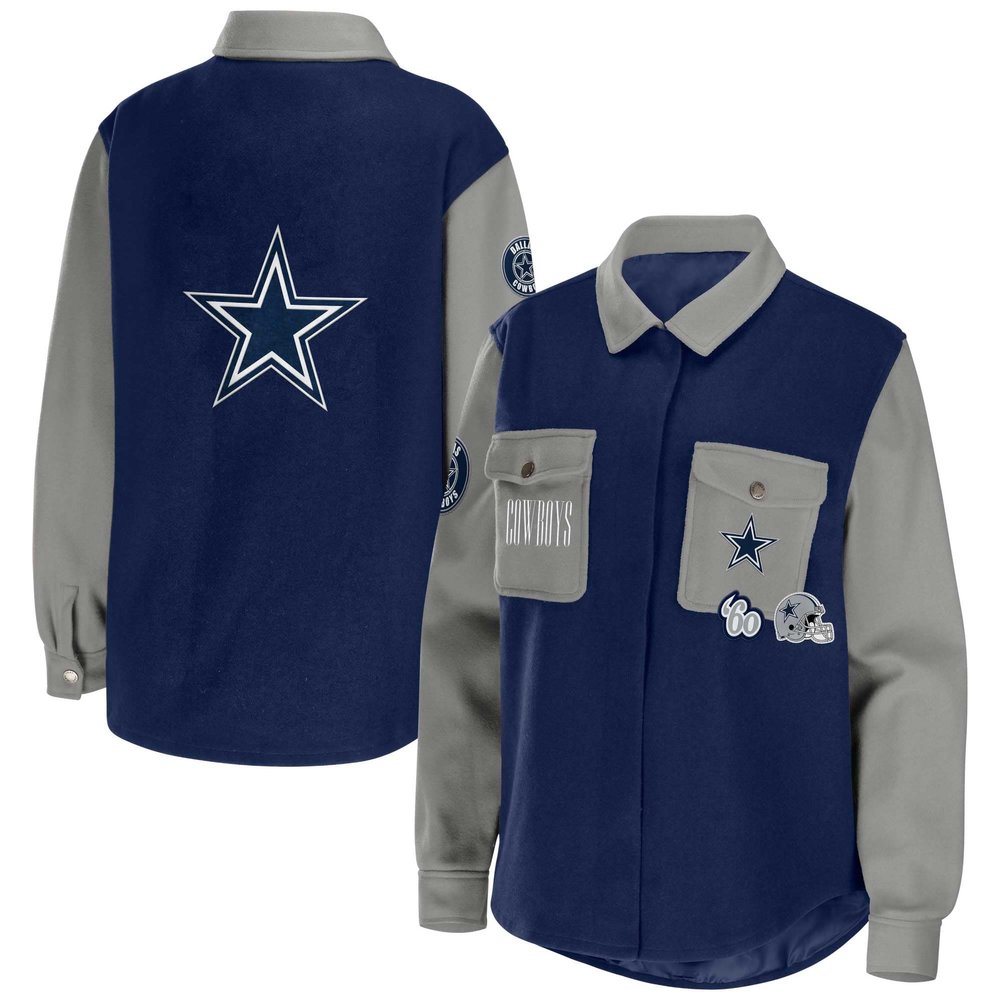 WEAR by Erin Andrews Women's Navy Dallas Cowboys Button-Up Shirt Jacket