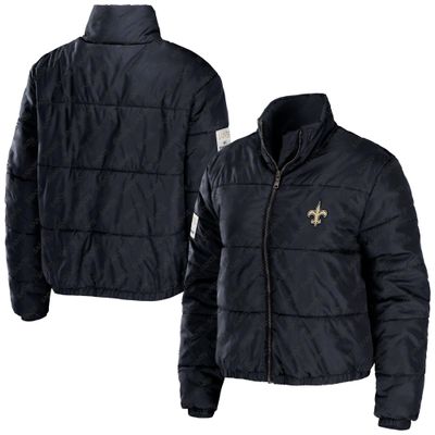 WEAR by Erin Andrews Women's Black New Orleans Saints Puffer Full-Zip Cropped Jacket