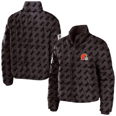 WEAR by Erin Andrews Women's Brown Cleveland Browns Puffer Full-Zip Cropped Jacket