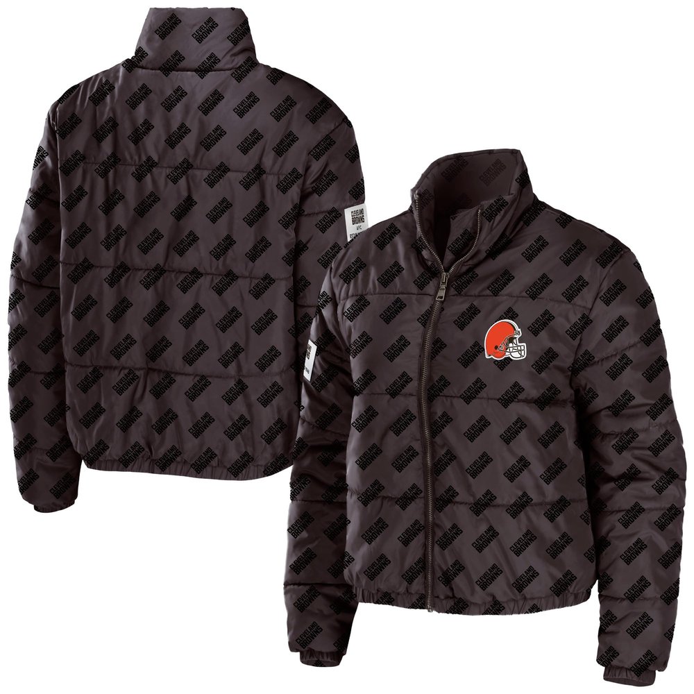 WEAR by Erin Andrews Women's Brown Cleveland Browns Puffer Full-Zip Cropped Jacket