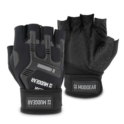 MudGear Gloves - Durable Fingerless Workout Gloves with Wrist Support for Obstacle Races and Fitness Training, Improves Grip, Protects Hands, Boosts Performance, Medium, Black