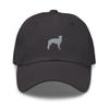 Silken Windhound hat, Embroidered Unisex Baseball hat, Windhound Gifts, Dog mom dad hat. Dark Grey view 1