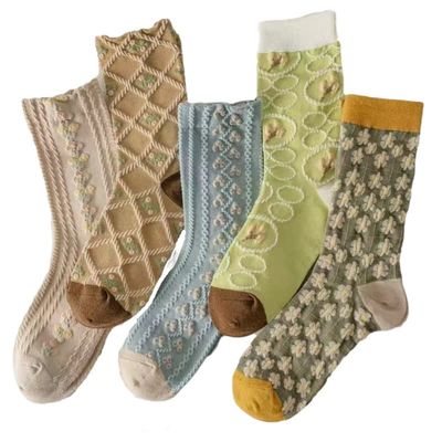 ALTALIVA 5 Pairs Casual Cotton Socks Colorful Floral Crew Socks Pack for Women Girls Ankle Socks Multipack (5 Pairs Floral (C))