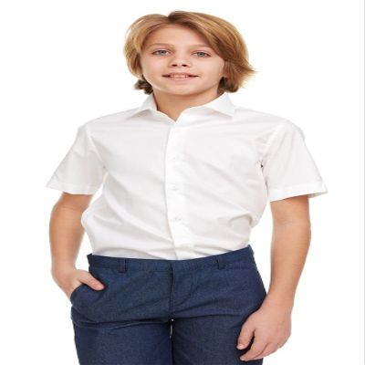 AKUTO Boys Slim Fit Solid White Short Sleeve Button Cuff Dress Shirt White 16