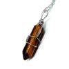 1 Wire-Wrapped Crystal Necklace Gemstone Pendant with Chain Charms Tiger Eye view 1