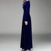 ADHOWBEW Prom Dress Womens Velvet Dress Elegant Long Sleeve Maxi Dress Flowy V Neck Long Prom Dress Formal Dresses for Women Evening Party Winter Dresses That Hide Belly Fat X-Large Dark Blue view 3