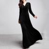 ADHOWBEW Velvet Dress for Women Elegant Long Sleeve Maxi Dress Flowy V Neck Formal Long Prom Dress Wedding Guest Dresses Plus Size Vestidos Elegantes De Mujer para Fiesta Large Black view 2