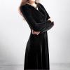 ADHOWBEW Velvet Dress for Women Elegant Long Sleeve Maxi Dress Flowy V Neck Formal Long Prom Dress Wedding Guest Dresses Plus Size Vestidos Elegantes De Mujer para Fiesta Large Black view 3