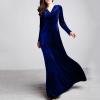 ADHOWBEW Velvet Dress for Women Elegant Long Sleeve Maxi Dress Flowy V Neck Formal Long Prom Dress Wedding Guest Dresses Plus Size Vestidos Elegantes De Mujer para Fiesta 3X-Large Dark Blue view 2