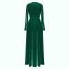 ADHOWBEW Velvet Dress for Women Elegant Long Sleeve Maxi Dress Flowy V Neck Formal Long Prom Dress Wedding Guest Dresses Plus Size Vestidos Elegantes De Mujer para Fiesta 3X-Large Green view 3