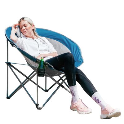 #WEJOY Folding Camping Chair Oversized Moon Chairs for Adult Support Up to 300lbs Mesh Saucer Chairs with Headrest and Cup Holder for Camping,Lawn,Hiking,Picnic,Sports(Cyan/Grey)