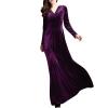 ADHOWBEW Velvet Dress for Women Elegant Long Sleeve Maxi Dress Flowy V Neck Formal Long Prom Dress Wedding Guest Dresses Plus Size Vestidos Elegantes De Mujer para Fiesta 3X-Large Purple view 1