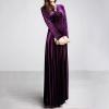 ADHOWBEW Velvet Dress for Women Elegant Long Sleeve Maxi Dress Flowy V Neck Formal Long Prom Dress Wedding Guest Dresses Plus Size Vestidos Elegantes De Mujer para Fiesta 3X-Large Purple view 4