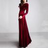 ADHOWBEW Velvet Dress for Women Elegant Long Sleeve Maxi Dress Flowy V Neck Formal Long Prom Dress Wedding Guest Dresses Plus Size Vestidos Elegantes De Mujer para Fiesta 3X-Large Wine view 2