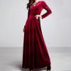 ADHOWBEW Velvet Dress for Women Elegant Long Sleeve Maxi Dress Flowy V Neck Formal Long Prom Dress Wedding Guest Dresses Plus Size Vestidos Elegantes De Mujer para Fiesta 3X-Large Wine view 3