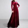 ADHOWBEW Velvet Dress for Women Elegant Long Sleeve Maxi Dress Flowy V Neck Formal Long Prom Dress Wedding Guest Dresses Plus Size Vestidos Elegantes De Mujer para Fiesta 3X-Large Wine view 4