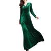 ADHOWBEW Prom Dress Womens Velvet Dress Elegant Long Sleeve Maxi Dress Flowy V Neck Long Prom Dress Formal Dresses for Women Evening Party Winter Dresses That Hide Belly Fat X-Large Green view 1