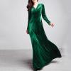 ADHOWBEW Prom Dress Womens Velvet Dress Elegant Long Sleeve Maxi Dress Flowy V Neck Long Prom Dress Formal Dresses for Women Evening Party Winter Dresses That Hide Belly Fat X-Large Green view 2