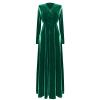 ADHOWBEW Prom Dress Womens Velvet Dress Elegant Long Sleeve Maxi Dress Flowy V Neck Long Prom Dress Formal Dresses for Women Evening Party Winter Dresses That Hide Belly Fat X-Large Green view 4