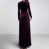 ADHOWBEW Prom Dress Womens Velvet Dress Elegant Long Sleeve Maxi Dress Flowy V Neck Long Prom Dress Formal Dresses for Women Evening Party Winter Dresses That Hide Belly Fat X-Large Purple view 2