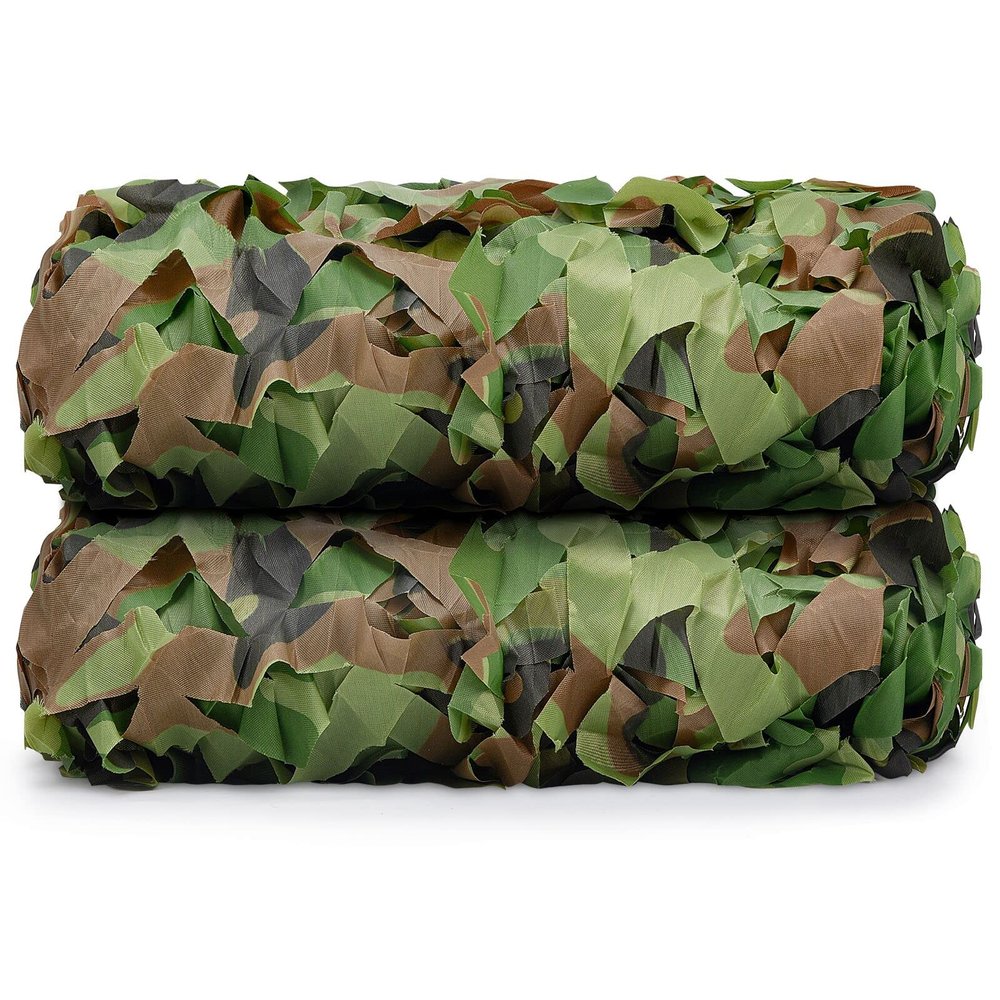 iunio 2PCS Camo Netting Camouflage Hunting Blind Camo Net Mesh Burlap for Duck Blind, Military Surplus, Deer Stand, Decoration, Party, Army, Shoot(Woodland Camo, 4.9ft*6.5ft/1.5m*2m)