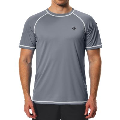 Men's Swim Shirts Quick Dry Rash Guard UPF 50+ Sun Protection Fishing Beach Water Shirts Short Sleeve Dark Grey