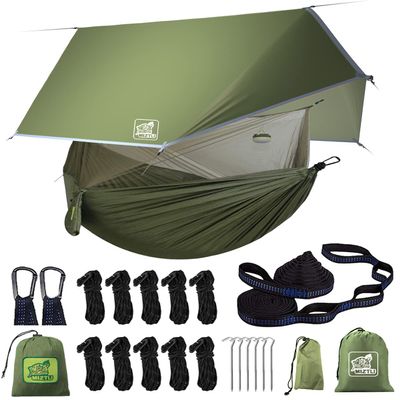 Miztli Camping Hammock with Net and Rain Fly, Portable Lightweight Outdoor Hammock Tree Travel Backpacking Hammock Tent with 20Ft(Total) Tree Straps, Perfect for Camping Hiking Yard Adventure Survival