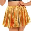 FEESHOW Womens Shiny Holographic Ruffled Skirt Solid Elastic Waistband Skirts for Music Festival Gold Medium view 1