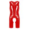 Daenrui Men's One Piece Wet Look Bodysuit Catsuit Patent Leather Shorts Zipper Front Leotard Jumpsuit Red Medium view 1