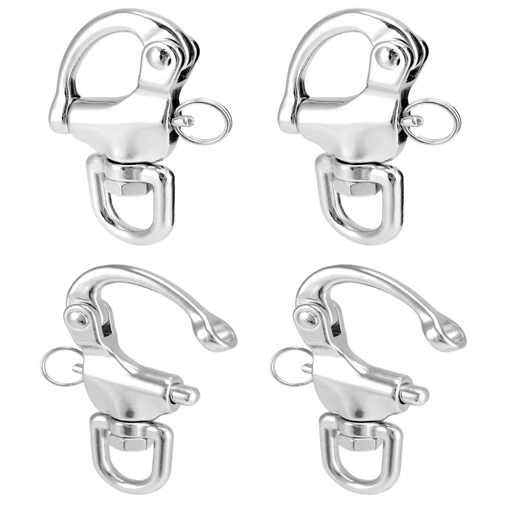 QWORK Swivel Eye Snap Shackle, 4 Pack 3.5" Quick Release Bail Rigging Sailing Boat Marine 316 Stainless Steel for Sailboat Spinnaker Halyard