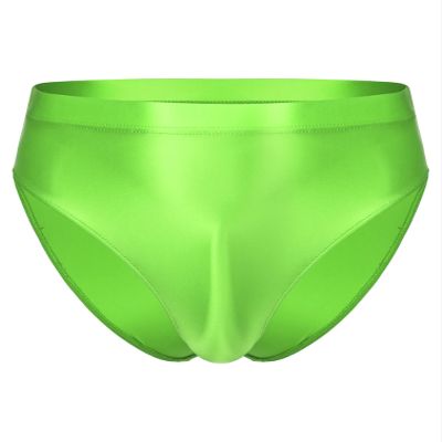 Vxuxlje Mens' Oil Shiny Underwear Bikini Briefs Slips Transparent High Elasticity Glossy Panties Fluorescent Green XX-Large