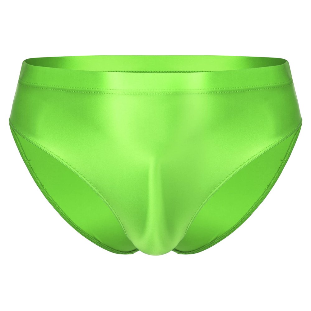Vxuxlje Mens' Oil Shiny Underwear Bikini Briefs Slips Transparent High Elasticity Glossy Panties Fluorescent Green XX-Large