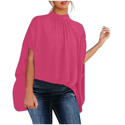 One Shoulder Tops for Women,Blouses for Women Red Bodysuit Women Fashion Womens Clothing Tops Women Fashion Summer 2022 Sleeve Round Neck Solid Top Blouses Womens V Neck T Shirts(Hot Pink-1,Large)