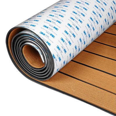 OCEANBROAD Self-Adhesive 96''x28.8'' Boat Flooring with 3M Adhesive Backing EVA Foam Boat Decking Faux Teak Marine Non-Slip Sheet for Jon Motor Boats Yacht Helm Pad Floor, Brown with Black Seam Lines