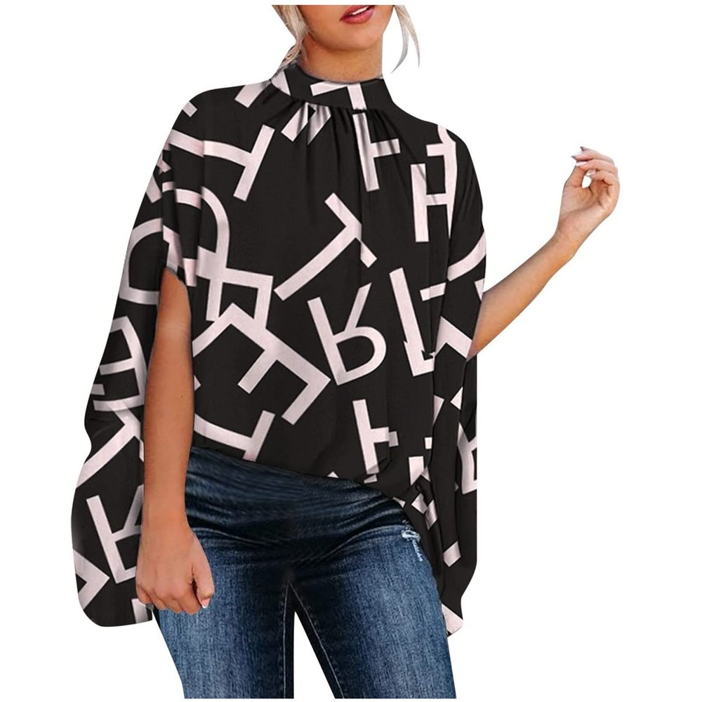 Workout Tops,Spring Tops for Women 2023 Womens Tops Dressy Casual Sexy White Long Sleeve Shirts for Women Women Fashion Summer 2022 Sleeve Round Neck Printed Top Blouses Pink Blouse(Black-3,Large)