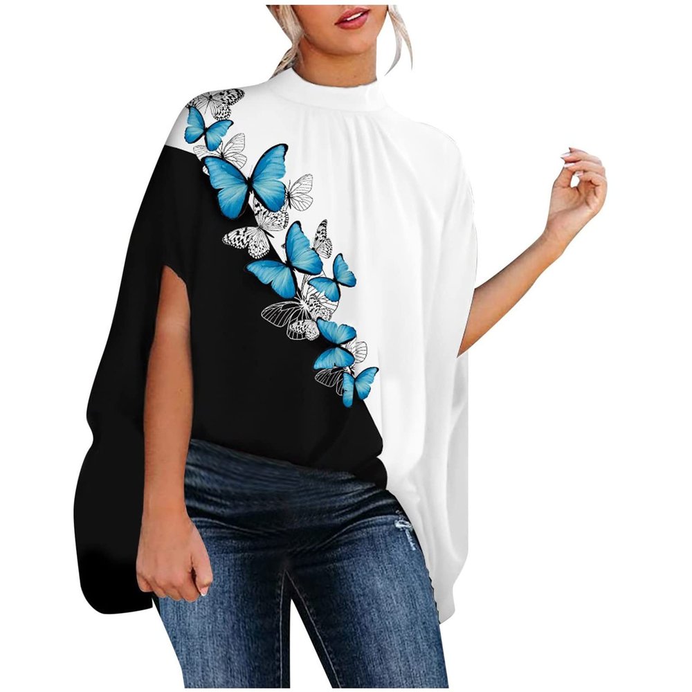 Womens Tops Dressy Casual,Womens V Neck T Shirts High Low Tops for Women Womens Blouses and Work Women Fashion Summer 2022 Sleeve Round Neck Printed Top Blouses Short Sleeve White (White-3,Small)