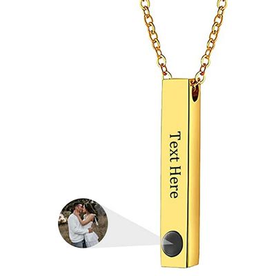 Wexibauyl Personalized Bar Photo Projection Necklace with Picture Inside Custom Name Photo Necklace Engraved Bar Pendant Picture Necklace for Men Women Friend