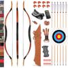 Traditional Wooden Longbow and Arrow Set Recurve Bow with Quiver Horsebow 30-50lbs Archery Hunting Target for Adult Beginner Left Right Hand (40LBS, 17) view 1