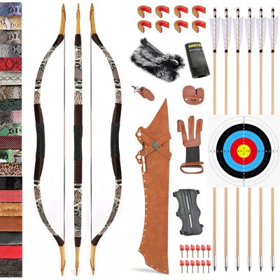 Traditional Wooden Longbow and Arrow Set Recurve Bow with Quiver Horsebow 30-50lbs Archery Hunting Target for Adult Beginner Left Right Hand (40LBS, 3)