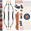 Traditional Wooden Longbow and Arrow Set Recurve Bow with Quiver Horsebow 30-50lbs Archery Hunting Target for Adult Beginner Left Right Hand (40LBS, 3) view 1