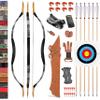 Traditional Wooden Longbow and Arrow Set Recurve Bow with Quiver Horsebow 30-50lbs Archery Hunting Target for Adult Beginner Left Right Hand (25LBS, 4) view 1