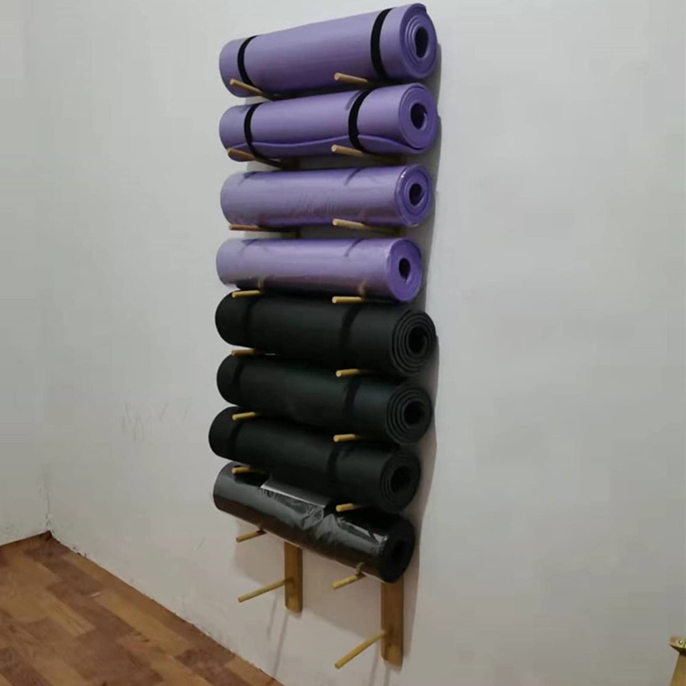 LXLZYXSF Bamboo Yoga Mats Rack Foam Roller Holder, Wall Mounted Organizer for Resistance Bands, Jump Ropes, Workout Mats, 4 6 9 Layers Shelf (Size : 9 Tiers 155cm/61inch)