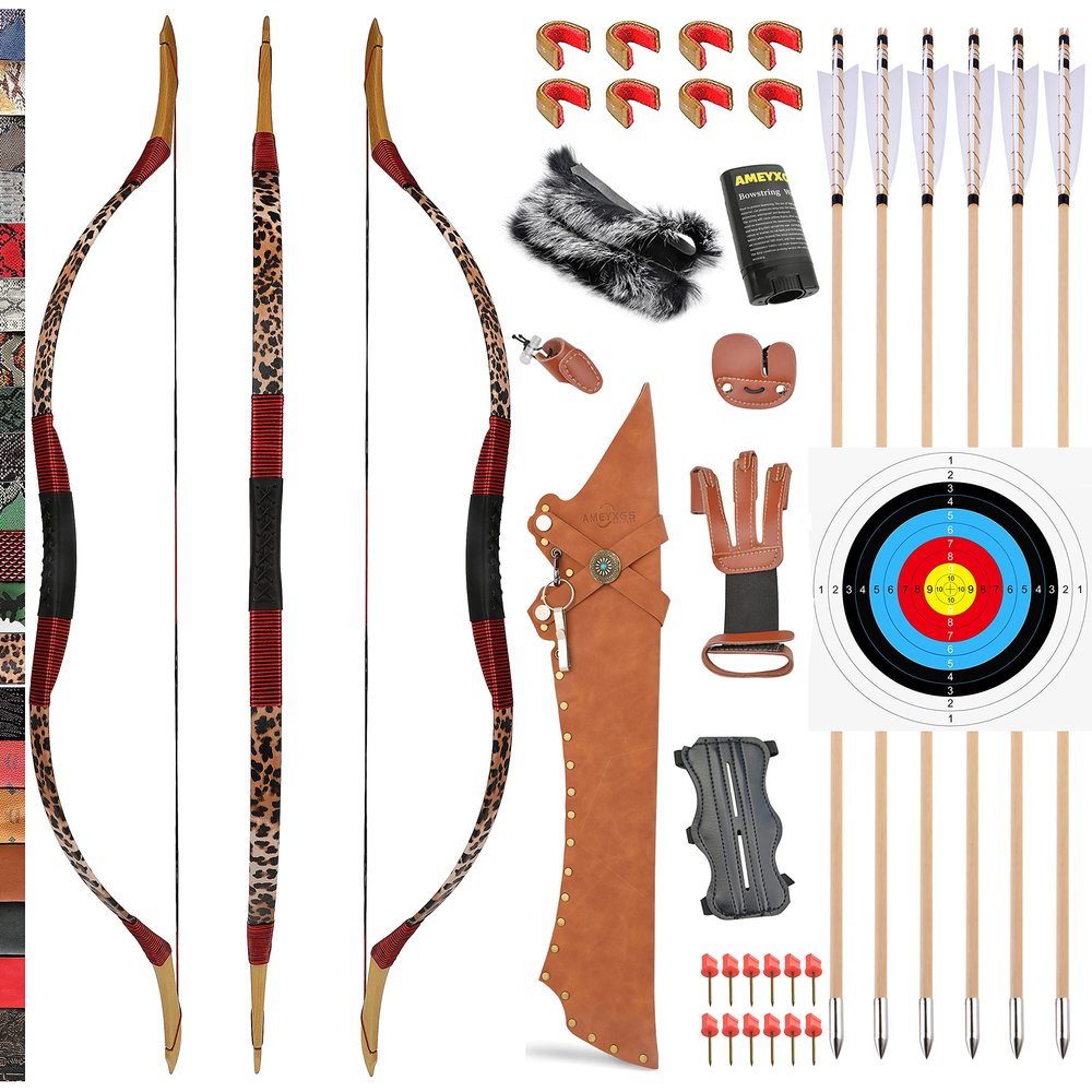 Traditional Wooden Longbow and Arrow Set Recurve Bow with Quiver Horsebow 30-50lbs Archery Hunting Target for Adult Beginner Left Right Hand (40LBS, 13)