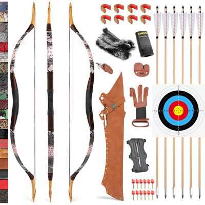Traditional Wooden Longbow and Arrow Set Recurve Bow with Quiver Horsebow 30-50lbs Archery Hunting Target for Adult Beginner Left Right Hand (50LBS, 9)